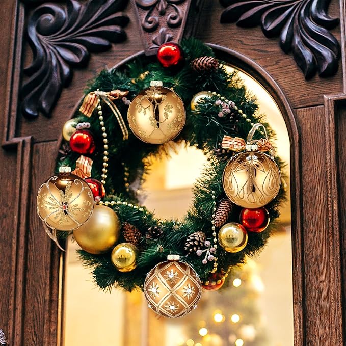 6 Pcs 3.15 Inch Glass Luxury Christmas Ball Bronze and Gold Ball Ornaments Glass Christmas Tree Decorations Luxury Hanging Ornaments for Xmas Tree Party Holiday Decor