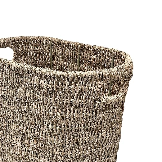 PINXIURY Bathroom Wicker Trash Can Wicker Waste Basket with Built-in Handles Seagrass Hand Woven Garbage Can for Bedroom Office Kitchen 100% Handmade