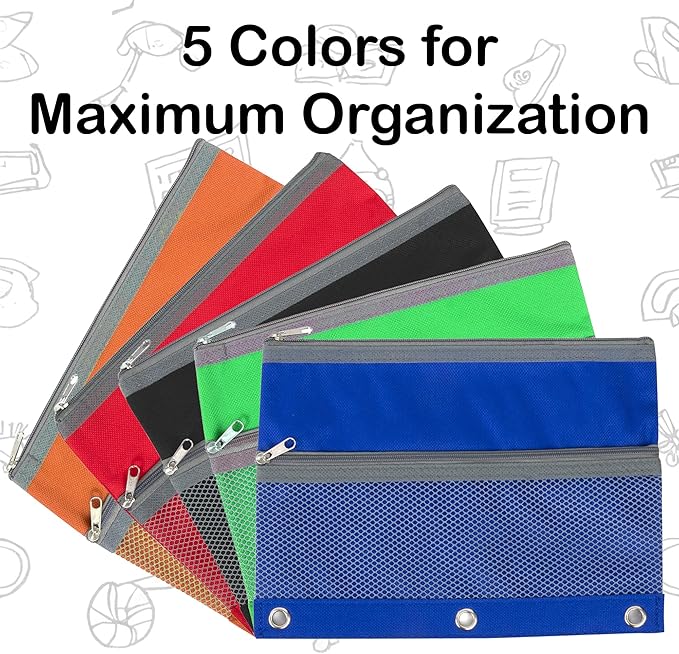 Pencil Case Pouch Bulk 100 Pack of School, Classroom, Teacher, Office Supplies | Pencil Bag Pouch for 3 Ring Binder with Mesh Pocket Window and Zipper | Binder Pencil Pouches for School, Office Budget