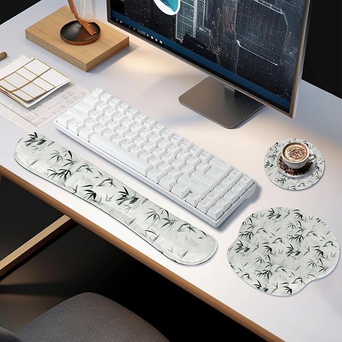 RICHEN 3 PCS Computer Mouse Pads for Desk with Coaster Set, Non-Slip Keyboard Wrist Rest and Mouse Pad Set, Ergonomic Design(YKMWR-56)
