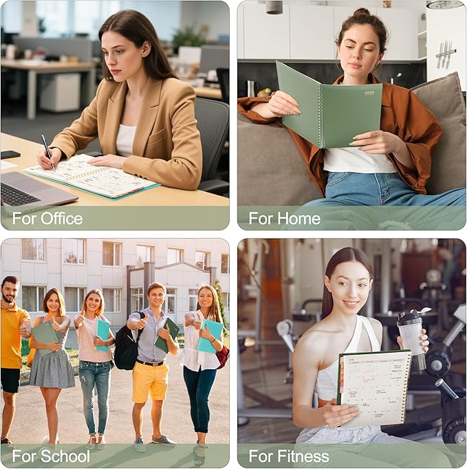 RETTACY 2026 Planner, Weekly and Monthly, Large Size (8.5" x 11"), Jan - Dec 2026, Agenda, Calendar, 12 Month Tabs, Flexible Plastic Cover, 100 GSM Thick Paper, Spiral-bound (Dark Green)