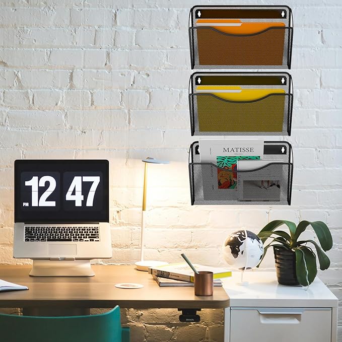 6 Pack Wall File Organizer, Mesh Hanging Metal Vertical Wall Mounted File Holder for Office/Home