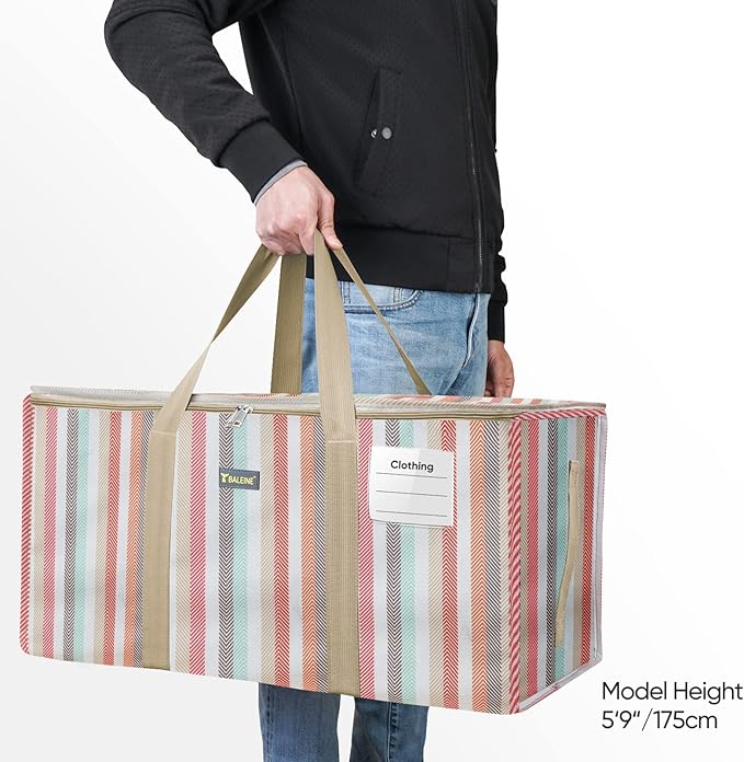 BALEINE Extra Large Storage Tote with Zippers & Carrying Handles, Heavy-Duty Oxford Fabric Moving Bags for Laundry, Space Saving, Storage, Color Stripe
