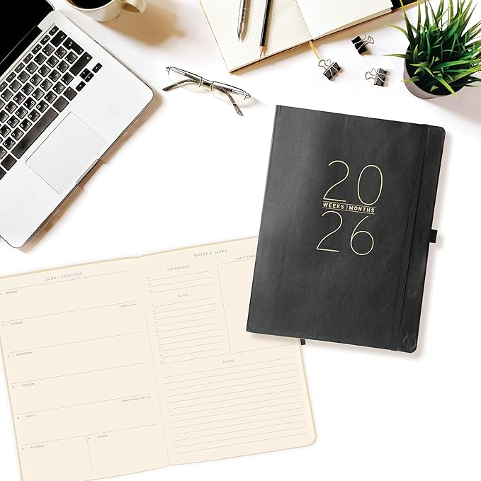 Graphique 2026 Apollo Business Planner | 18 Month Organizer, July 2025 - Dec. 2026 | Weekly & Monthly Spreads | To-Do List & Note Pages | Pen Loop | Vegan Leather | Classic Black | 8” x 10”
