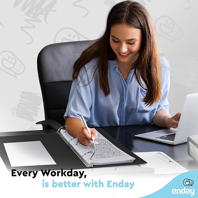 2 Inch 3 Ring Binder 2” Black, Slant D-Ring 2 in Binder Clear View Cover with 2 Inside Pockets, Heavy Duty Colored School Supplies Office and Home Binders – by Enday