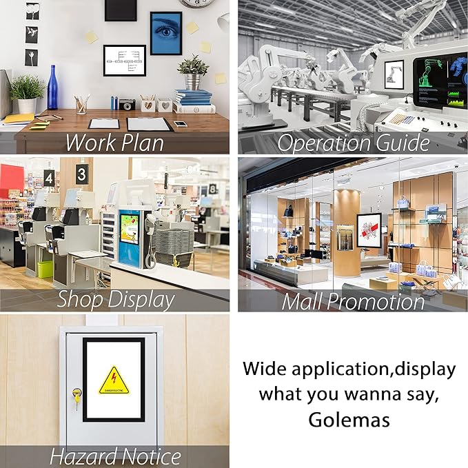 Magnetic Sign Holder, 8.5 x 11 Wall Mount Self Adhesive Document Display Frames, Double Sided Display for Glass Window (Black, 5pack)