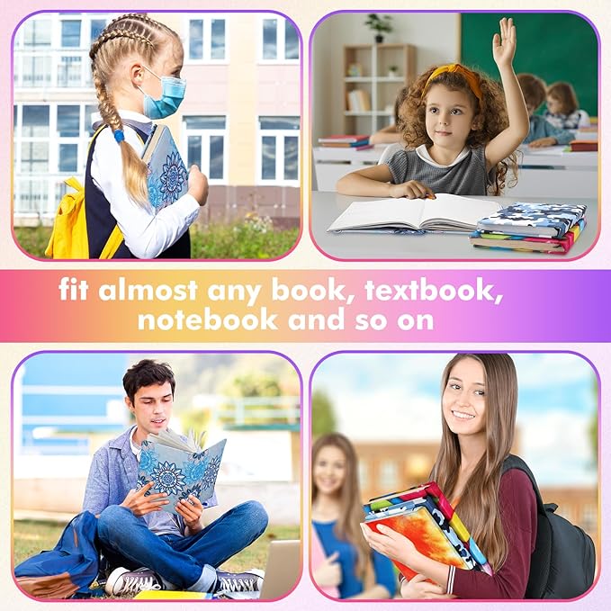 Sherr 14 Pack Stretchable Book Covers Reusable Jumbo Bookcloth 9" x 11" Durable Washable Back to School Book Cover Protector for Most Hardcover Books Textbooks(Multicolor,Modern)