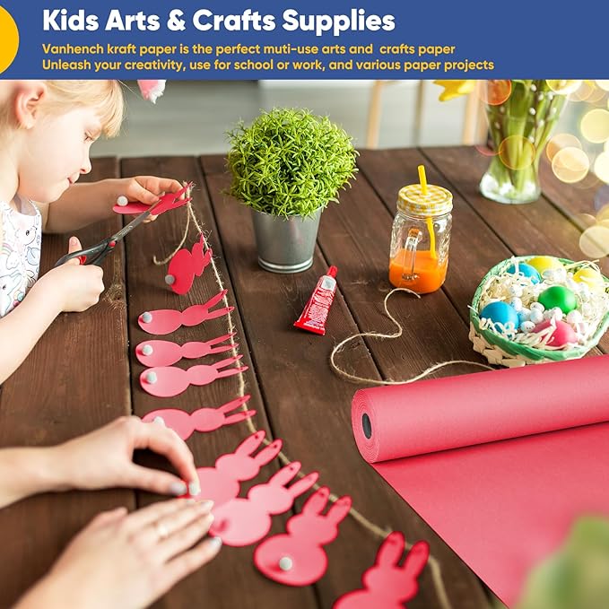 Vanhench 30"×1200" (100') Red Wrapping Paper Roll, Craft Paper for Wedding, Birthday, Holiday & Mother's Day Gifts Wrapping, Bulletin Board Paper