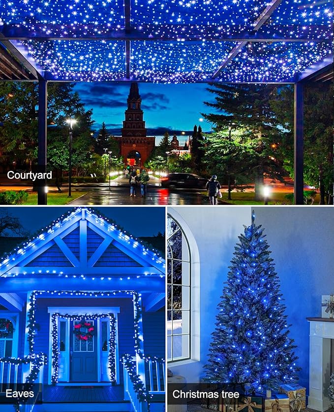 197FT 600 LED Christmas Lights Outdoor, Plug in Christmas Tree Lights 8 Modes, Waterproof String Twinkle Lights for Indoor House Patio Garden Party Wedding Holiday Decorations, Blue