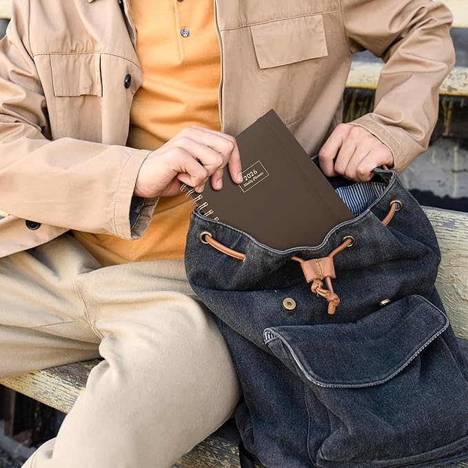 AHGXG 2026 Planner, Weekly and Monthly, Jan 2026 - Dec 2026, 12 Months, 2026 Calendar Planner Book with Tabs for Men Women School Home Office Supplies, A5 (6" X 8.38"), Coffee