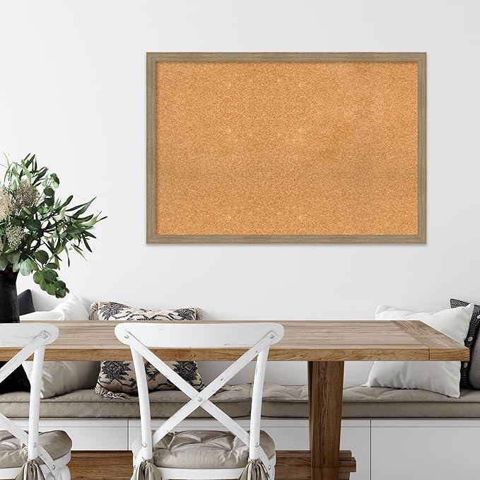 Amanti Art Natural Cork Board for Wall, 26x38 Vision Board with Brown Wood Frame, Large Corkboard Office Decor for Home Organization, Casual Corkboard Pinboard to display items for home organization