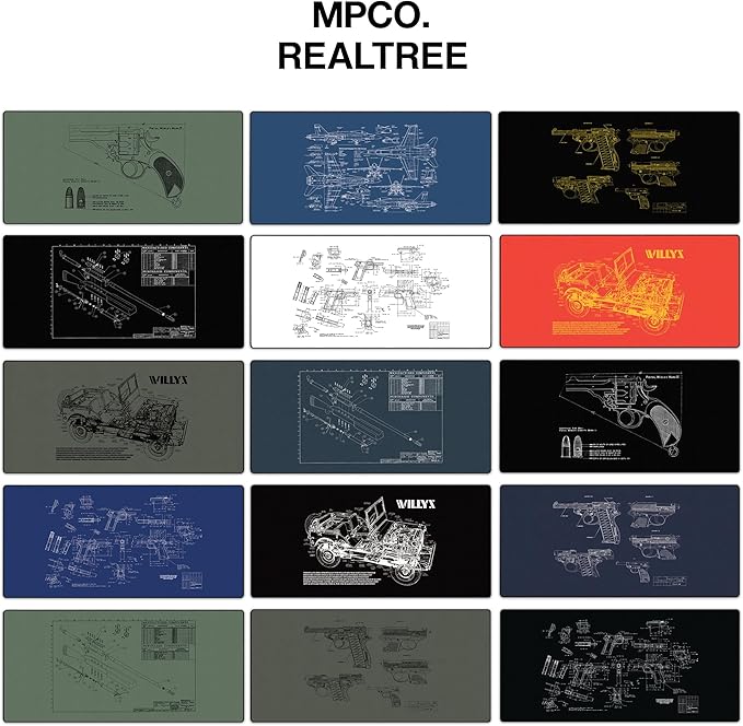 MPCO. Blueprints Large Gaming Desk Pad - 36" x 17" Aeroglyde Fabric Browning 50 Cal – Green Desk Mats - Non-Slip, Washable, Smooth Glide for Precision Gaming & Work