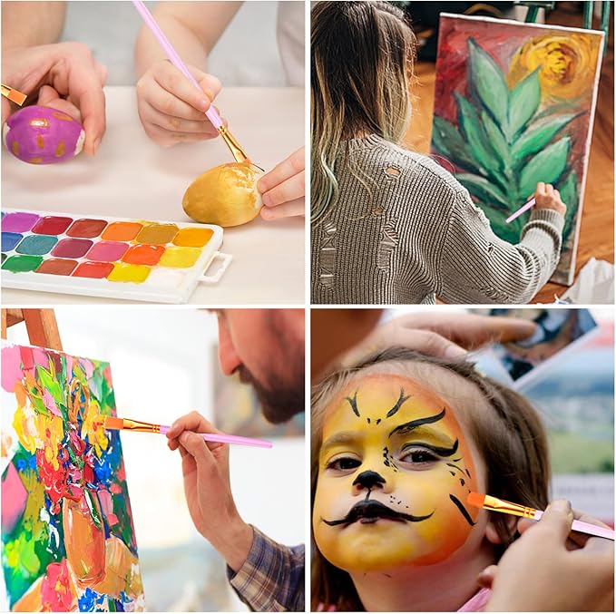 ESRICH Acrylic Paint Brushes Set, 16 Packs/160 Pcs, Pink, Suitable for Acrylic, Oil, Watercolor,Rock Body Face Nail Art,Perfect Suit of Art Painting, Best Gift for Kids Adult Drawing