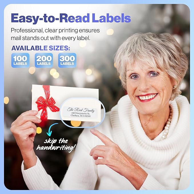 300 Personalized Address Labels - Glossy White Return Address Label 2.5" x 0.75'', Stylish Fonts for Envelopes & Packages, Customizable Labels for Home or Office Use