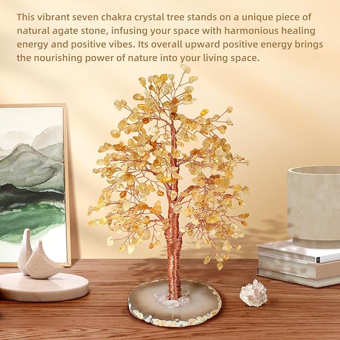 Hopeseed Citrine Chakra Crystal Tree of Life Handmade Bonsai Healing Crystals Tree for Home, Desk, Living Room, Office Decor for Positive Energy, Money, Good Luck Birthday Gift for Women, Mom, Men