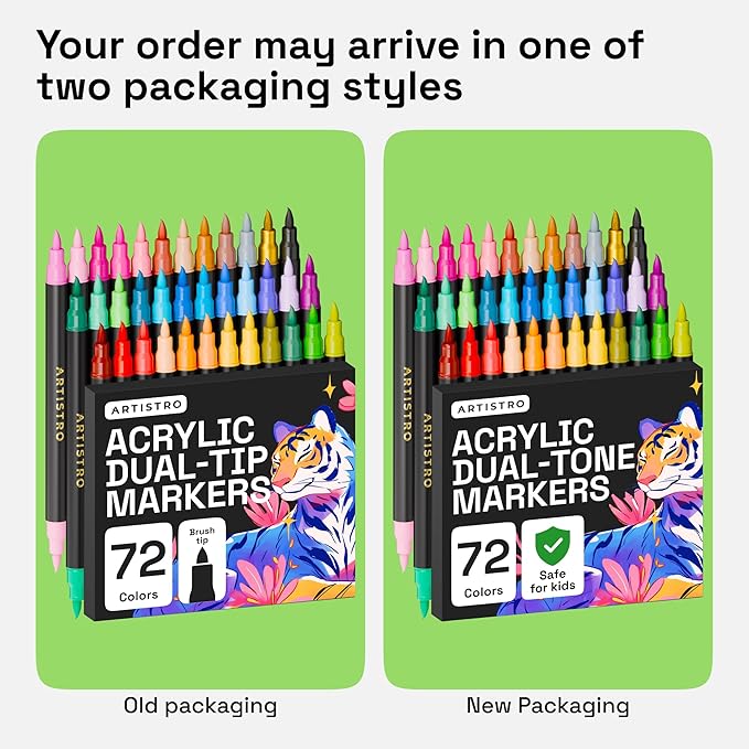 ARTISTRO Paint Markers - Acrylic Pens for Rock, Glass, Fabric, DIY - Art Supplies - 36 Dual Brush Tip Markers