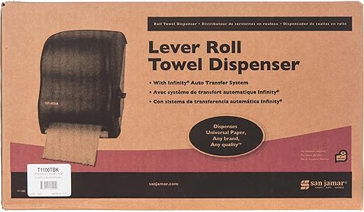San Jamar Classic Paper Towel Dispenser with Lever for Bathroom, Kitchens, Restaurants, and Cafeterias, Plastic, For Universal 800' 8" Rolls, Black Pearl