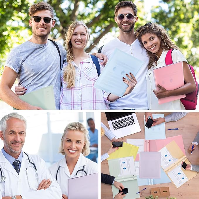 Patelai 48 Pcs Plastic Folders with 2 Pockets and 3 Prongs Home Folders with Card Slot Letter Size Heavy Duty Report Covers for Back to School(Purple, Orange, Pink, Yellow, Green, Blue,Classic)