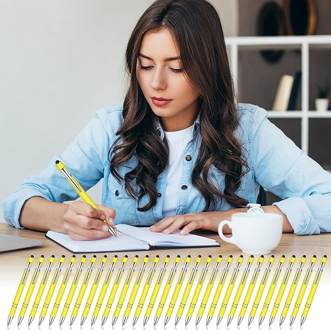 Zonon 38 Pieces Rubberized Ballpoint Pen with Stylus Tip Stylish Metal Pen Capacitive Styli with Soft Rubberized Grip, Black Ink for Most Devices(Yellow)