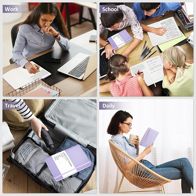Lined Journal Notebook for Women Men, 200 Pages A5 Hardcover Leather Journals for Writing,Travel,School,Office,Work,Business,College Ruled Notebooks for Note Taking, Diary Notepad 5.7"×8.3"(Purple)
