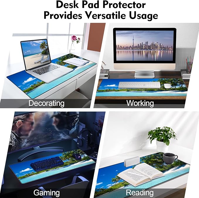 Galdas Gaming Mouse Pad XXL XL Large Long Extended Big Mousepad Non-Slip Rubber Keyboard Mouse Pad with Stitched Edges for Laptop Home Office (31.5x11.8x0.08 Inch) … (Beach 2025)