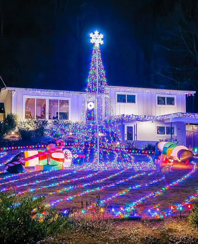 197FT 600 LED Christmas Lights Outdoor, Plug in Christmas Tree Lights 8 Modes, Waterproof Green Wire String Twinkle Lights for Indoor Classroom Garden Patio Party Holiday Decorations, Multicolor