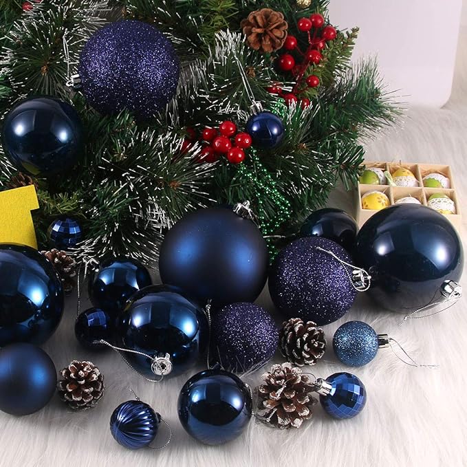 Navy Blue 1.6" Small Christmas Balls Christmas Tree Decoration Ornaments Shatterproof Hanging Balls for Birthday Halloween Holiday Wedding Decorations Set of 12pcs