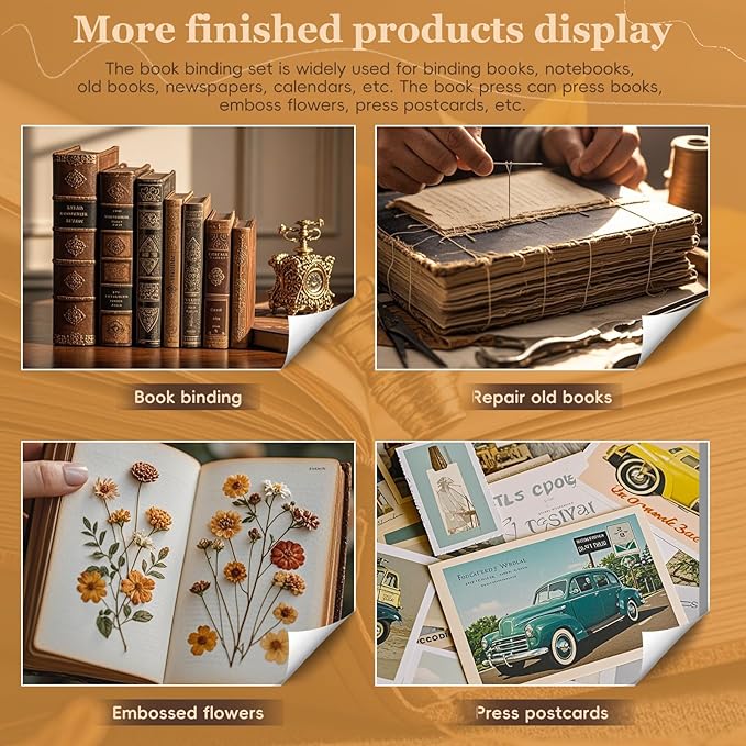 JUPEAN Bookbinding Kit, Book Making Kit, Bookbinding Punching Guide Set, 11.6”x7.9” Hole Punching Book Press Books Binding Materials with Bone Folder Awl Binding Strap for Craft DIY