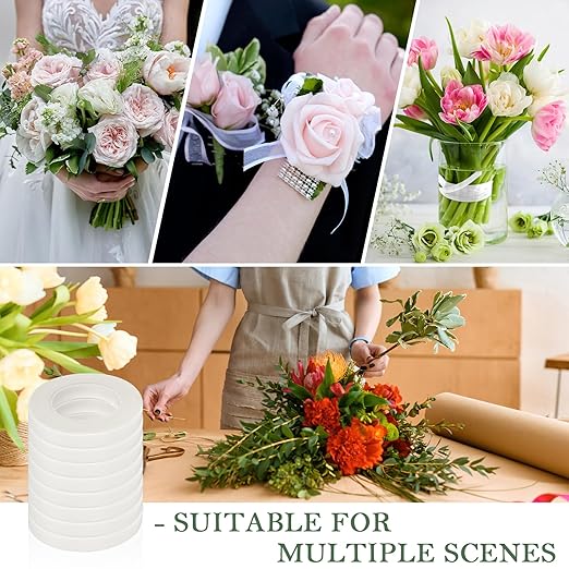 8 Rolls Floral Tape, 1/2" Wide Flower Tape, White Floral Tape for Fresh Flowers, Adhesive Florist Tape for Floral Crafts, Bouquet Floral Arranging Stem Wrapping, Wedding Bouquet, 30Yard