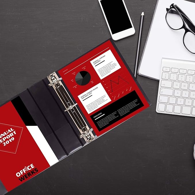 Performore 3 Ring Binder, Professional Angle D 2.5 Inch, Presentation Folder for Standard Pages 8.5 x 11 with Pockets, Crystal Clear View Black Binder (4 Pack)