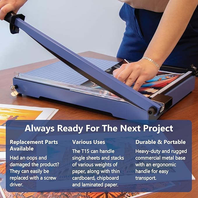 United Office Products T15 Commercial Guillotine Paper Trimmer, Sturdy Metal Base, 15" Cut Length, 15 Sheet Capacity, Paper Cutter for Offices, Schools and Crafts