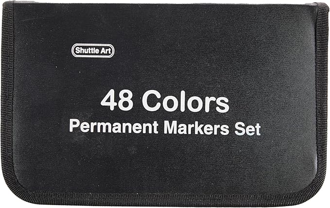 Shuttle Art Permanent Markers, 48 Colors Fine Point, Assorted Colors with Travel Case, Ideal for Adults Coloring Doodling on Plastic, Glass, Wood and Stone, Gift for Kids