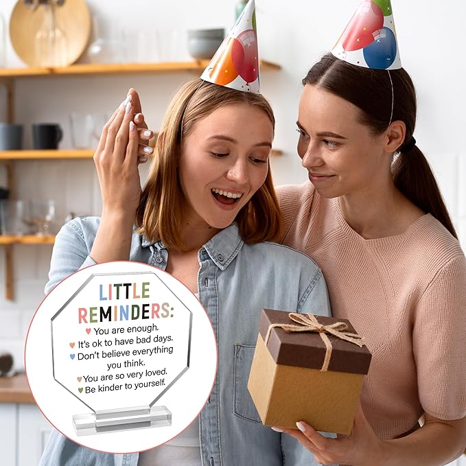 Yopyame Acrylic Inspirational Gift Ideas - Little Reminders You are Enough Acrylic Gift for Women Men Friends Coworker Inspirational Motivational Keepsake Paperweight Clear Desk Sign Office Home Decor