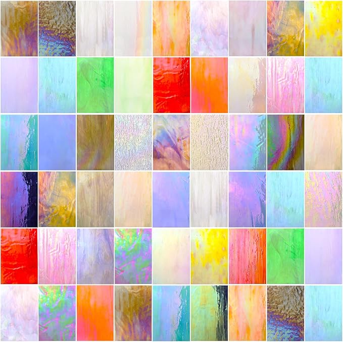 36 Sheets Opaque Stained Glass Bulk Variety Pack, 4 x 6 Inch Mosaic Glass Tiles for Crafts, Assorted Colors Cathedral Art Glasses Sheets for Stained Glass Making Projects
