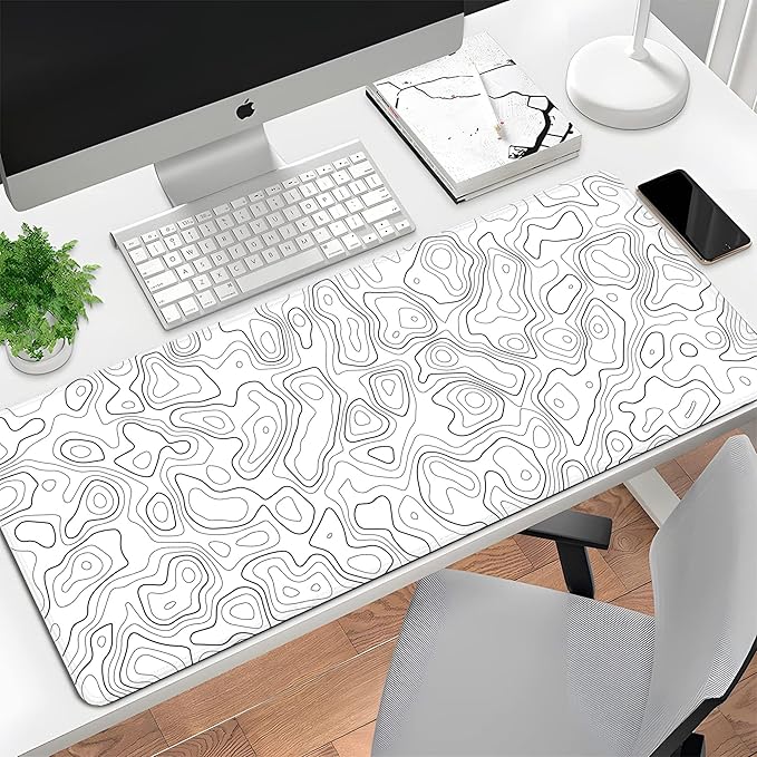 White Map Gaming Mouse Pad Large Desk Mat Extended Keyboard Mouse Pad XL Mousepad with Non-Slip Base and Stitched Edge White Mouse Mat Desk Pad 31.5 X 11.8 in Mouse Pads for Desk Gaming Home Office