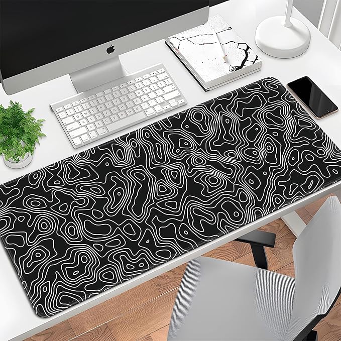 Black Map Gaming Mouse Pad Large Desk Mat Extended Keyboard Mouse Pad XL Mousepad with Non-Slip Base and Stitched Edge Black Mouse Mat Desk Pad 31.5 X 11.8 in Mouse Pads for Desk Gaming Home Office