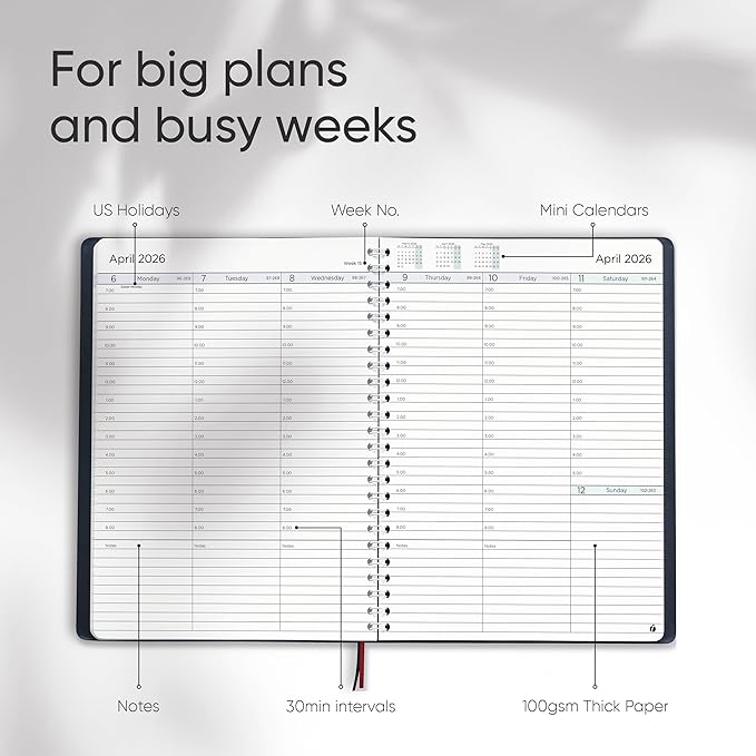 2026 Planner Weekly and Monthly – Hourly Appointment Book 2026 – Softcover, Twin-Wire Binding – Teacher Planner, Simple Design for Productivity – January 2026 to December 2026, 8.5 x 11