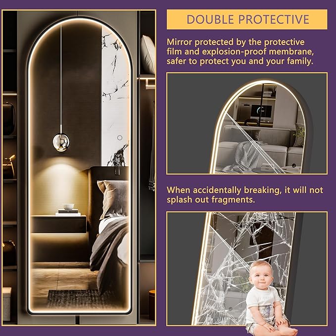 Hasipu 71" x 28" Led Mirror - Full Length, Arch Design, Wall Mounted, Dimming & 3 Color Modes