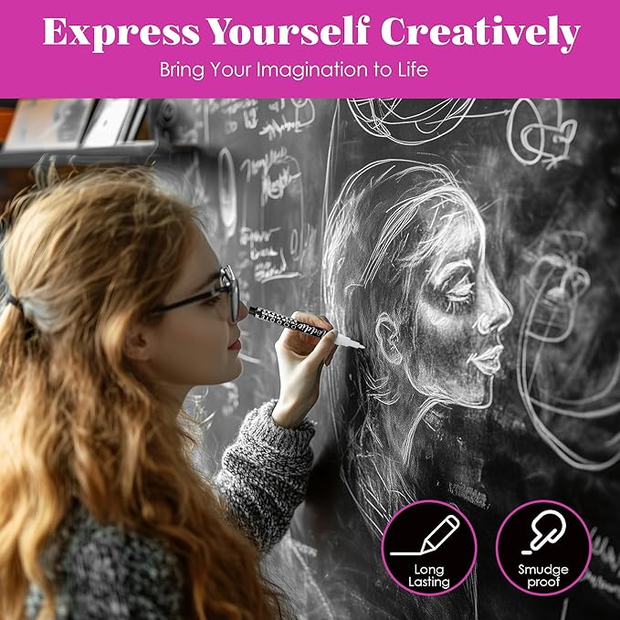 Loddie Doddie Fine Liquid Chalk Markers for Chalkboard - 5 Count Erasable Low-Odor White Chalkboard Markers with Fine Tip - White Chalk Pens - Erasable Pens