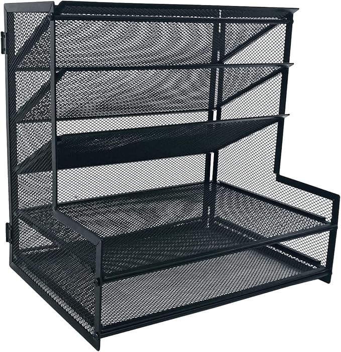 SETTFRFE Office Supplies Desk Organizer,Metal Desktop File Holder Organizer with 5 Tier Paper Tray,Black