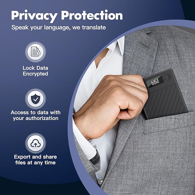 AI Voice Recorder,64GB Note Voice Recorder with Real-Time Transcribe & Summarize & Translation Powered by ChatGPT, Digital Recorder Translator Device with App Control for Lectures, Meetings, Calls