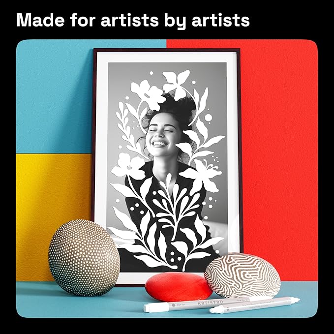 ARTISTRO 2 White Dual-Tip Acrylic Paint Pens - Multisurface Markers for Fabric, Plastic, & More, 5mm Dot + 1mm Fine Tips