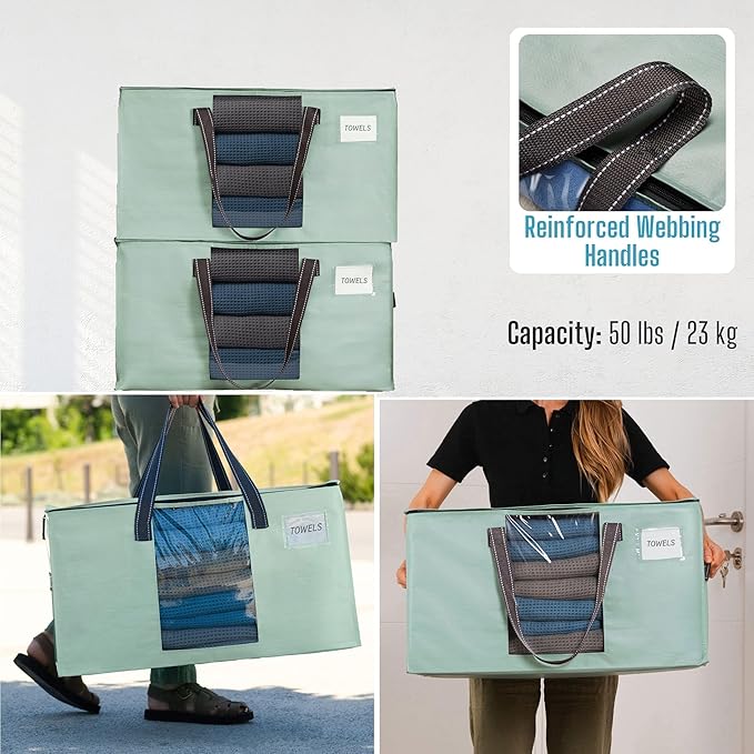 VENO 10 Pack Moving Bags, Comforter and Blanket Storage Bags for Closet, Moving Boxes, Boxes with Lids Alternative, College Dorm Packing Supplies, Foldable Heavy-Duty Tote (Light Green Matte, 10 Pack)