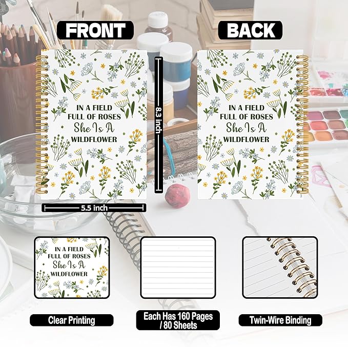 Baby Girls Nursery Spiral Notebook, Spring Plant Floral Wildflower Journaling Notebooks for Office Work School, Inspirational Christian Gift Hardcover Journals for Women, 160 Pages 5.5 x 8.3 Inch