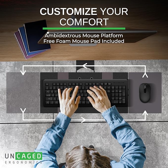 Uncaged Ergonomics KT2-b Under-Desk Adjustable Height & Angle Sit to Stand Up Keyboard Tray with negative tilt Best standing desk computer keyboard holder drawer