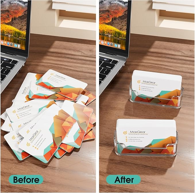 MaxGear 8 Pack Acrylic Business Card Holder for Desk, Clear Plastic Display Stand Fits 50 Business Cards, Elegant Desktop Organizer for Home and Office