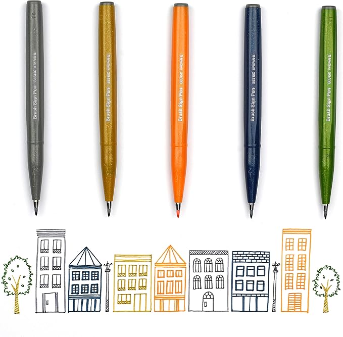 Pentel Arts Sign Pen Brush Tip, assorted 4 Pastel Colors, 6-Pk (SES15C2BP6M1)