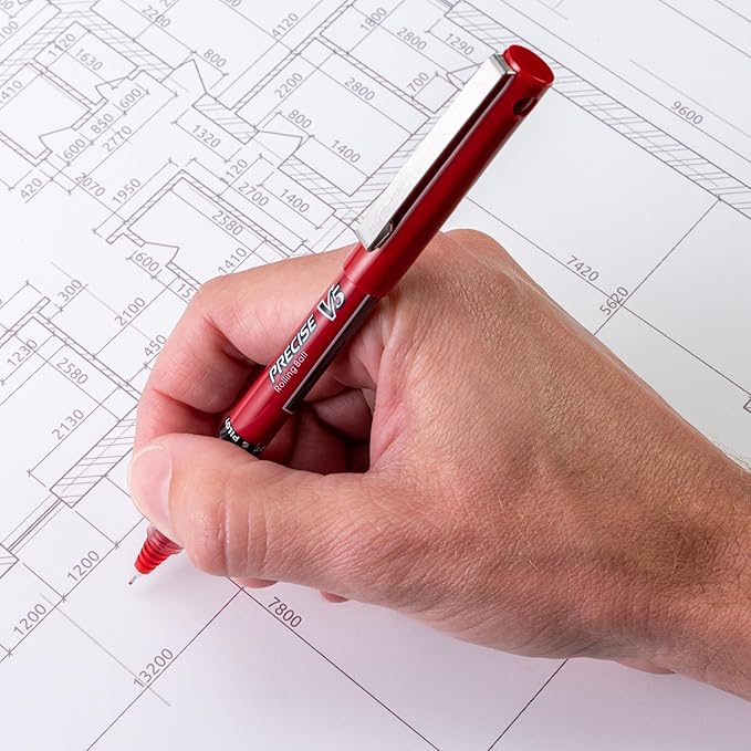 Pilot, Precise V5, Capped Liquid Ink Rolling Ball Pens, Extra Fine Point 0.5 mm, Red, Pack of 12