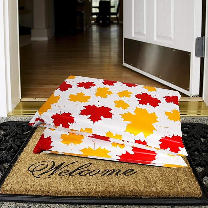 Poly Mailers 14.5x19 Inch 50 Pcs - Maple Leaf printed Shipping Bags, 2.4mil Thickness, Waterproof and Tear Resistant Mailing Envelopes, Self-Sealing Packaging Bags for Small Business