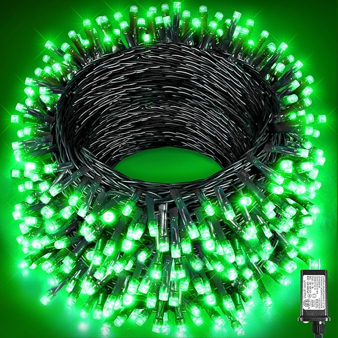 197FT 600 LED Christmas Lights Outdoor, Plug in Christmas Tree Lights 8 Modes, Waterproof Green Wire String Twinkle Lights for Indoor Bedroom House Patio Garden Party Holiday Decorations, Green